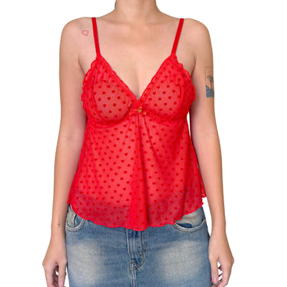 Vintage 2000s Y2k Daisy Fuentes Red Polka Dot Mesh Cami