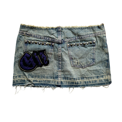 Vintage 2000s Y2k L.A Denim Mini Skirt With Patches