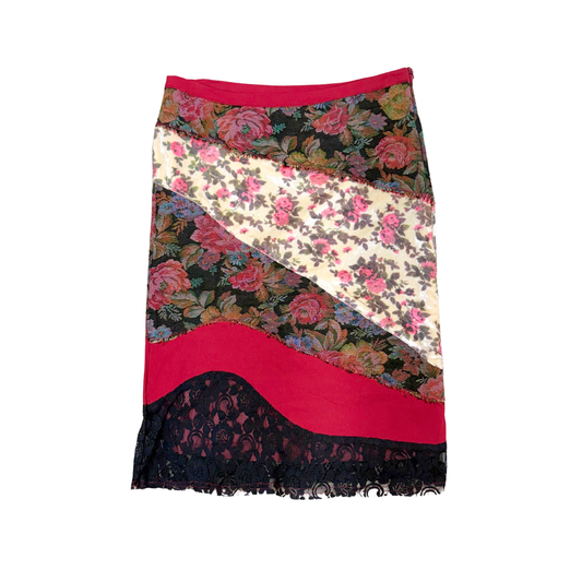 Indian Rose Floral Patchwork Midi Skirt