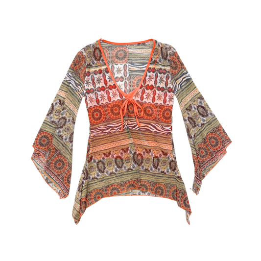 Orange Mesh Bell Sleeve Top