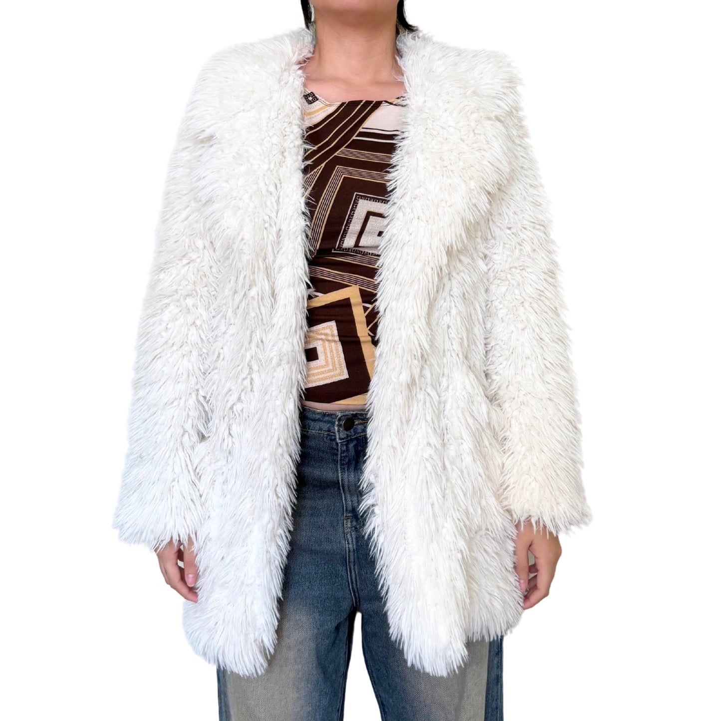 Vintage 2000s Y2k Shop The Trends White Faux Fur Coat
