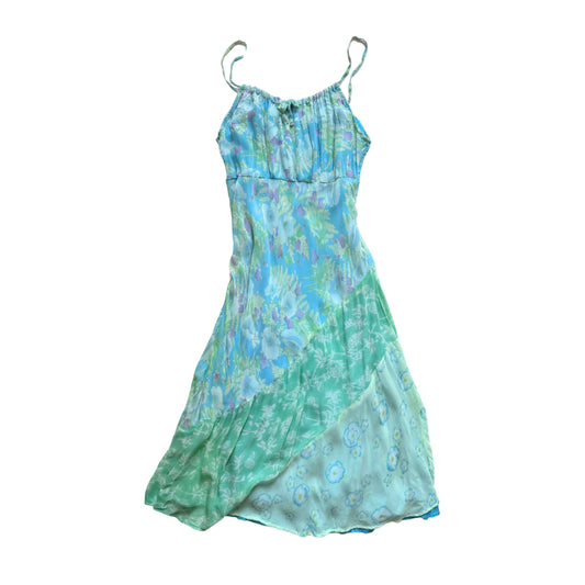 Vintage 2000s Y2k Phool Blue Green Floral Midi Dress