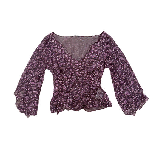 Divided Purple Floral Mesh Bell Top