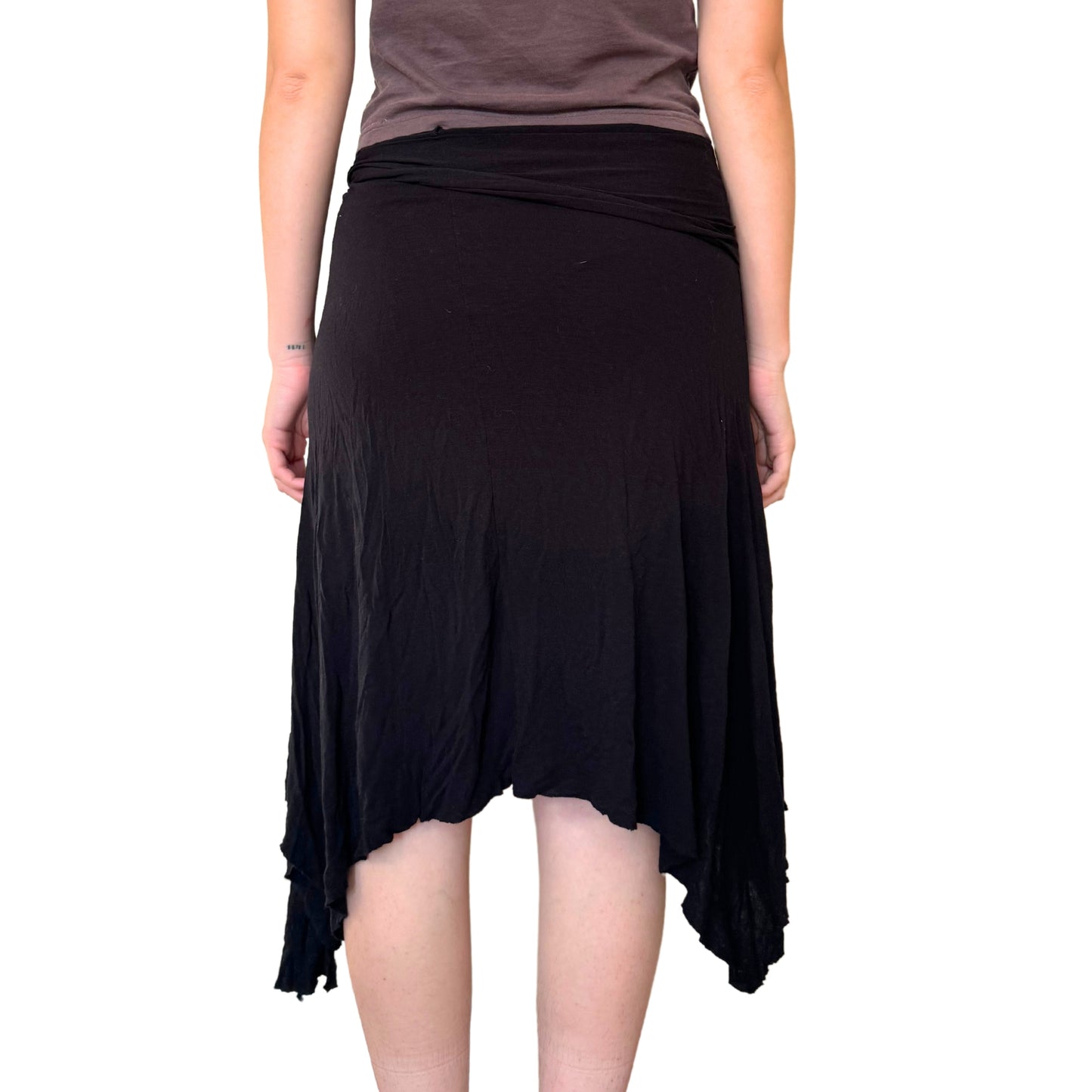Vintage 2000s Y2k Glam Black Asymmetrical Midi Skirt