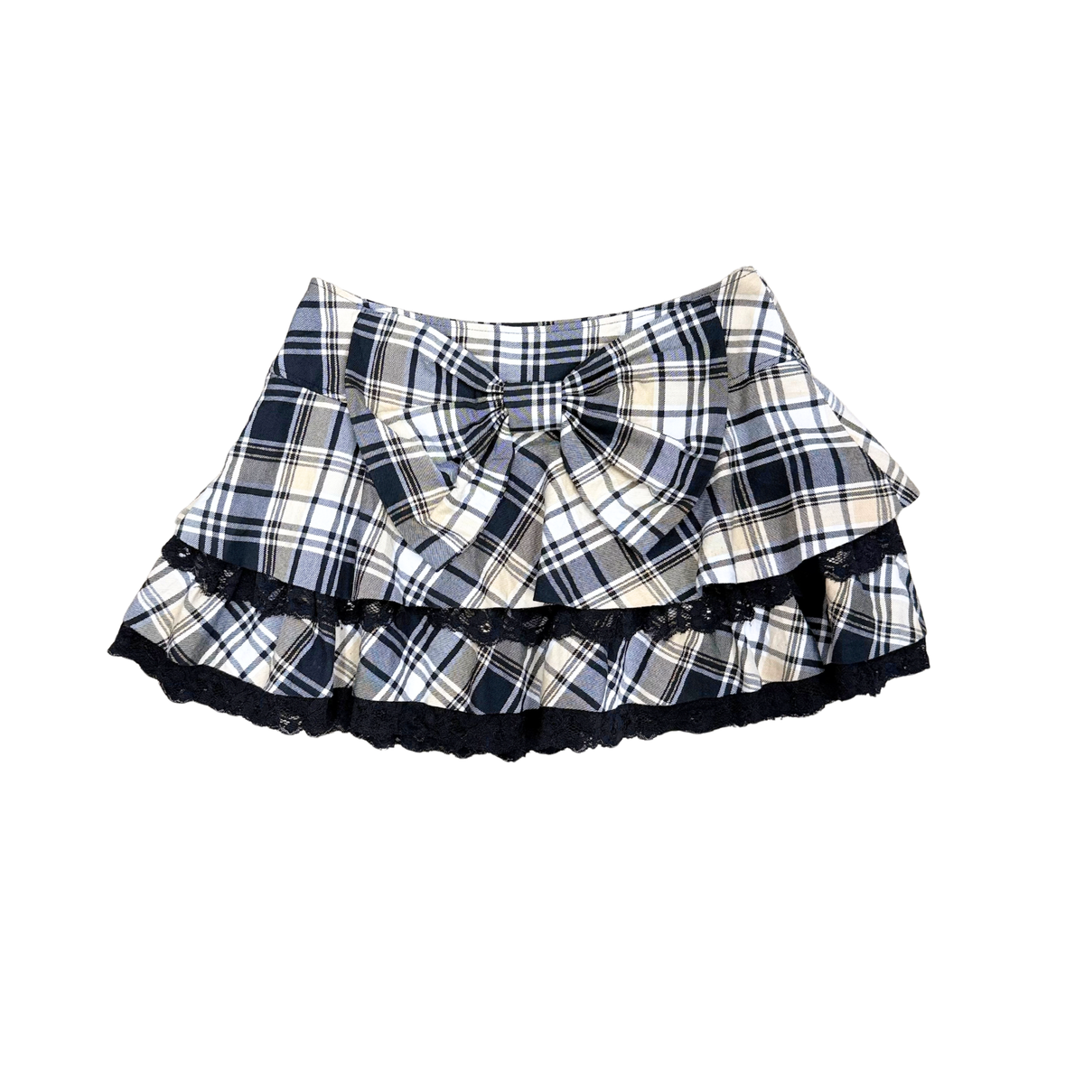 Pink Mix Black Beige Plaid Bow Mini Skirt