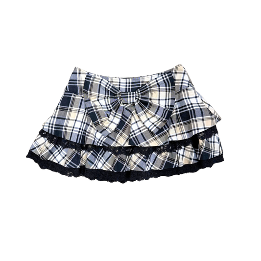 Pink Mix Black Beige Plaid Bow Mini Skirt