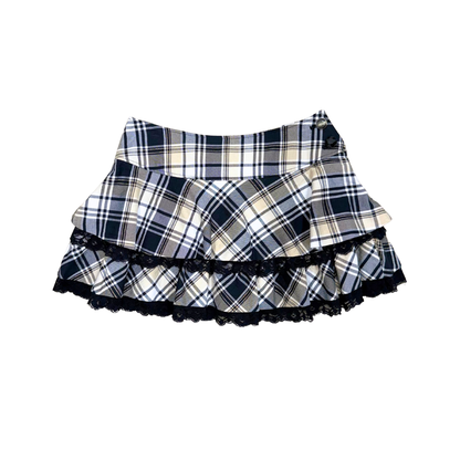 Pink Mix Black Beige Plaid Bow Mini Skirt