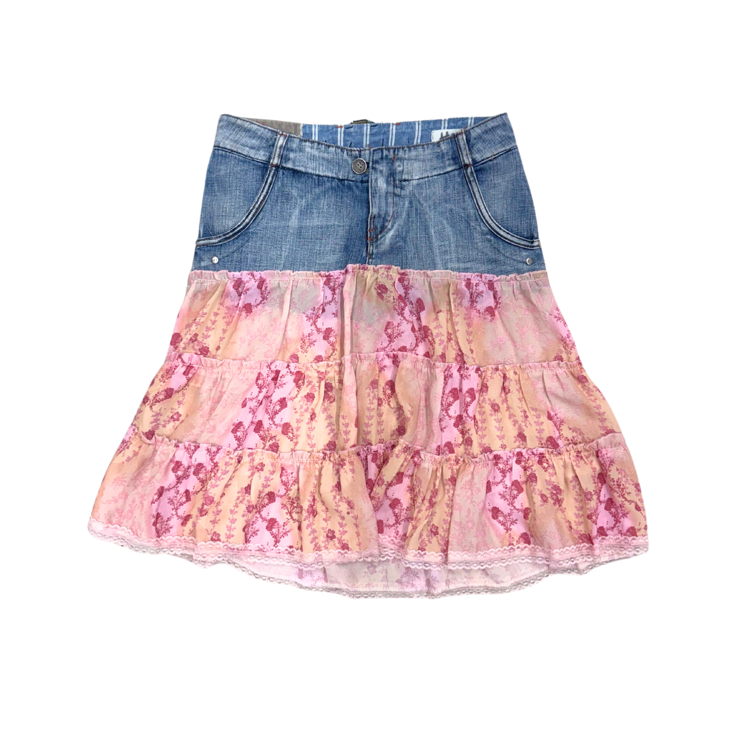 H4 Denim Pink Floral Midi Skirt