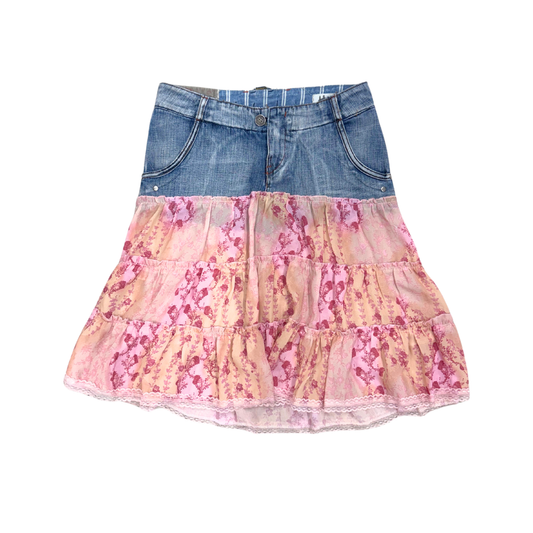 H4 Denim Pink Floral Midi Skirt