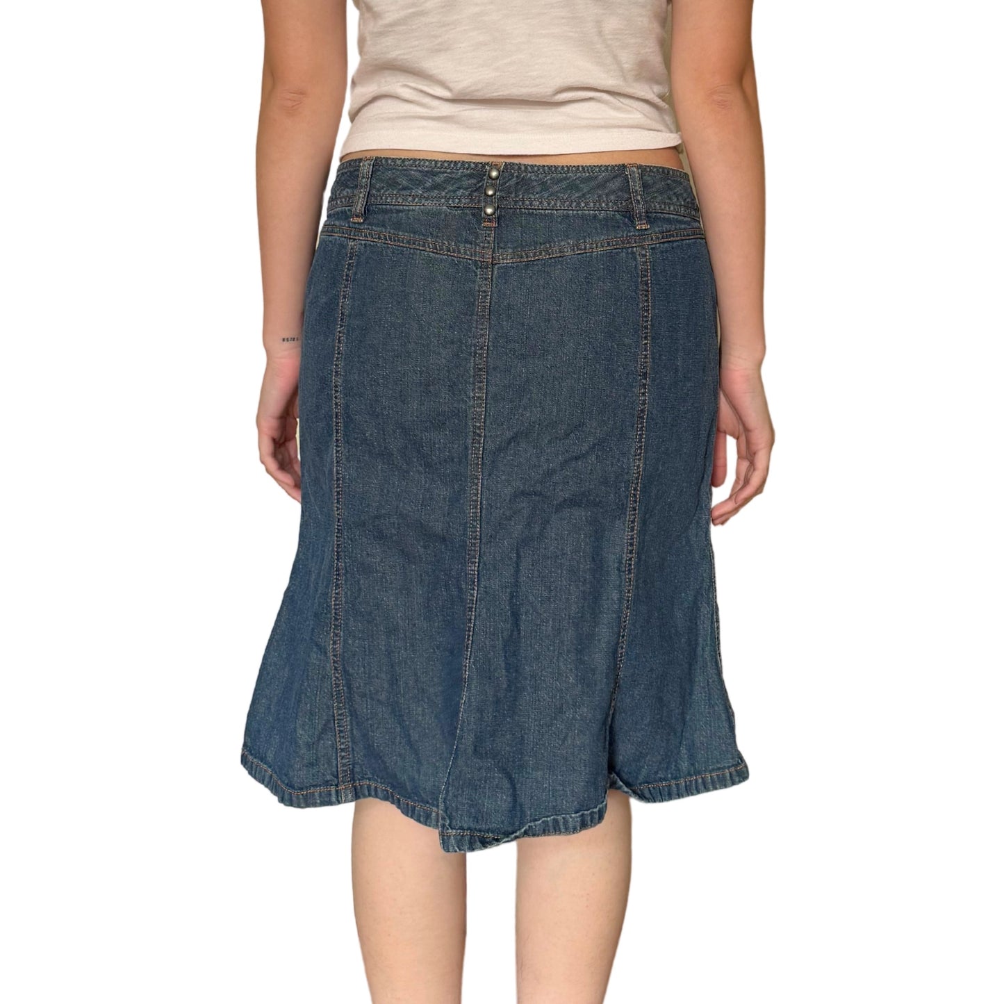 Vintage 2000s Y2k Personal Identity Denim Midi Skirt
