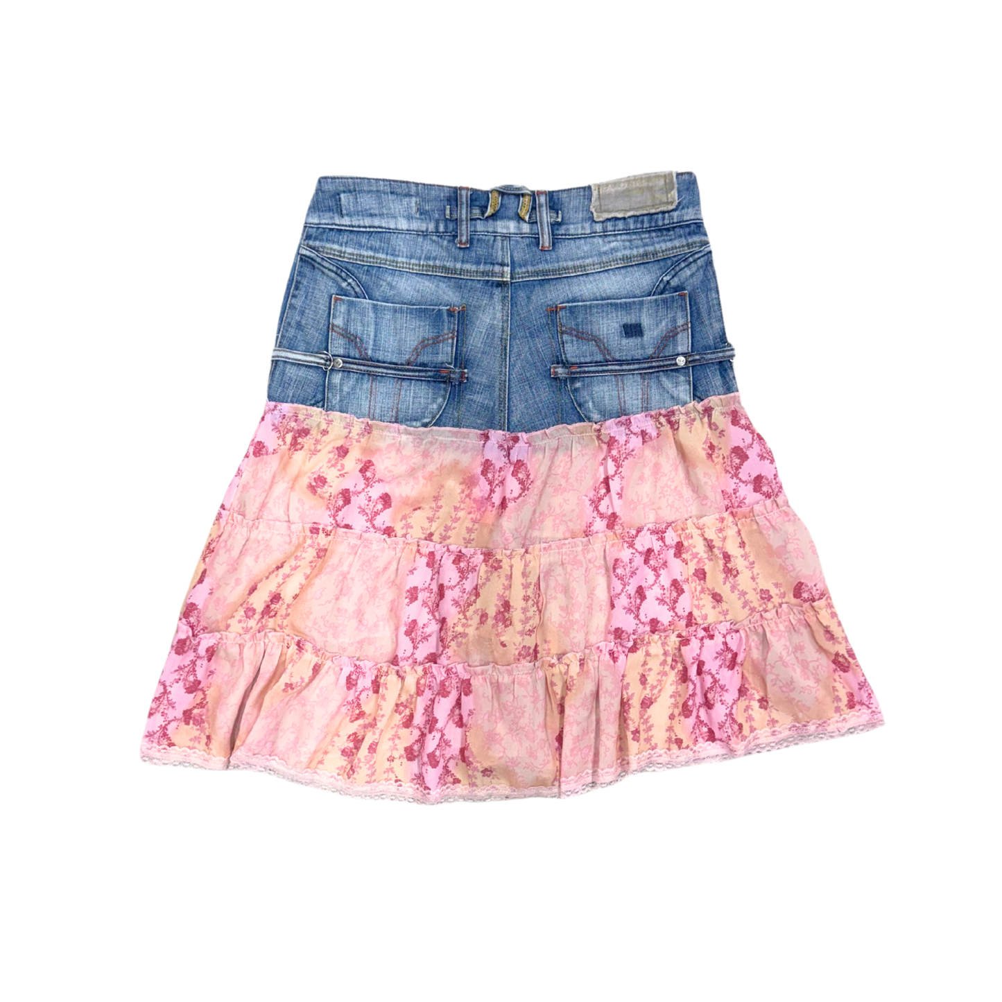 H4 Denim Pink Floral Midi Skirt