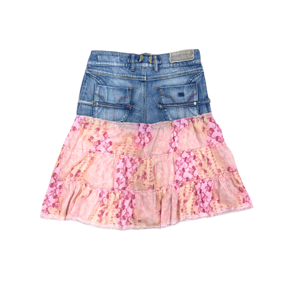 H4 Denim Pink Floral Midi Skirt