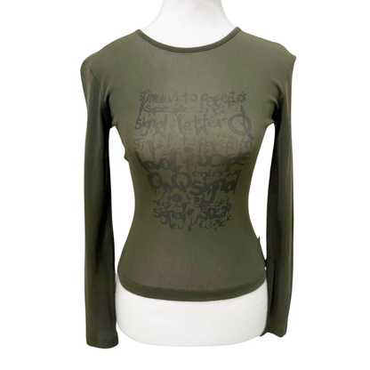 The Letter Q Green Mesh Long Sleeve Top