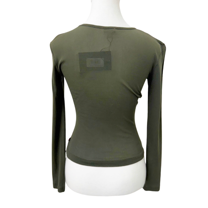 The Letter Q Green Mesh Long Sleeve Top