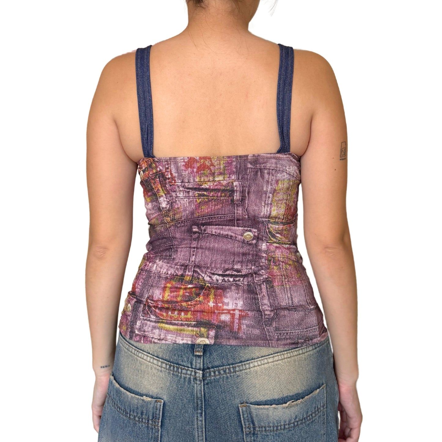 Vintage 2000s Y2k Purple Denim Patchwork Tank Top