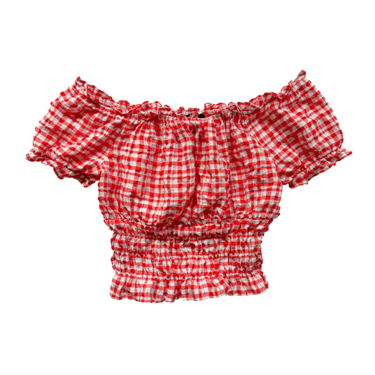 Vintage 2000s Y2k B Wear Red Plaid Off Shoulder Top