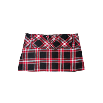 Bloom Red Black Plaid Mini Skirt