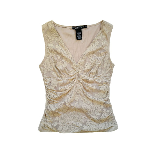 Vintage 2000s Y2k Rampage Beige Lace Tank Top