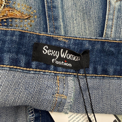 Sexy Woman Beaded Denim Mini Skirt