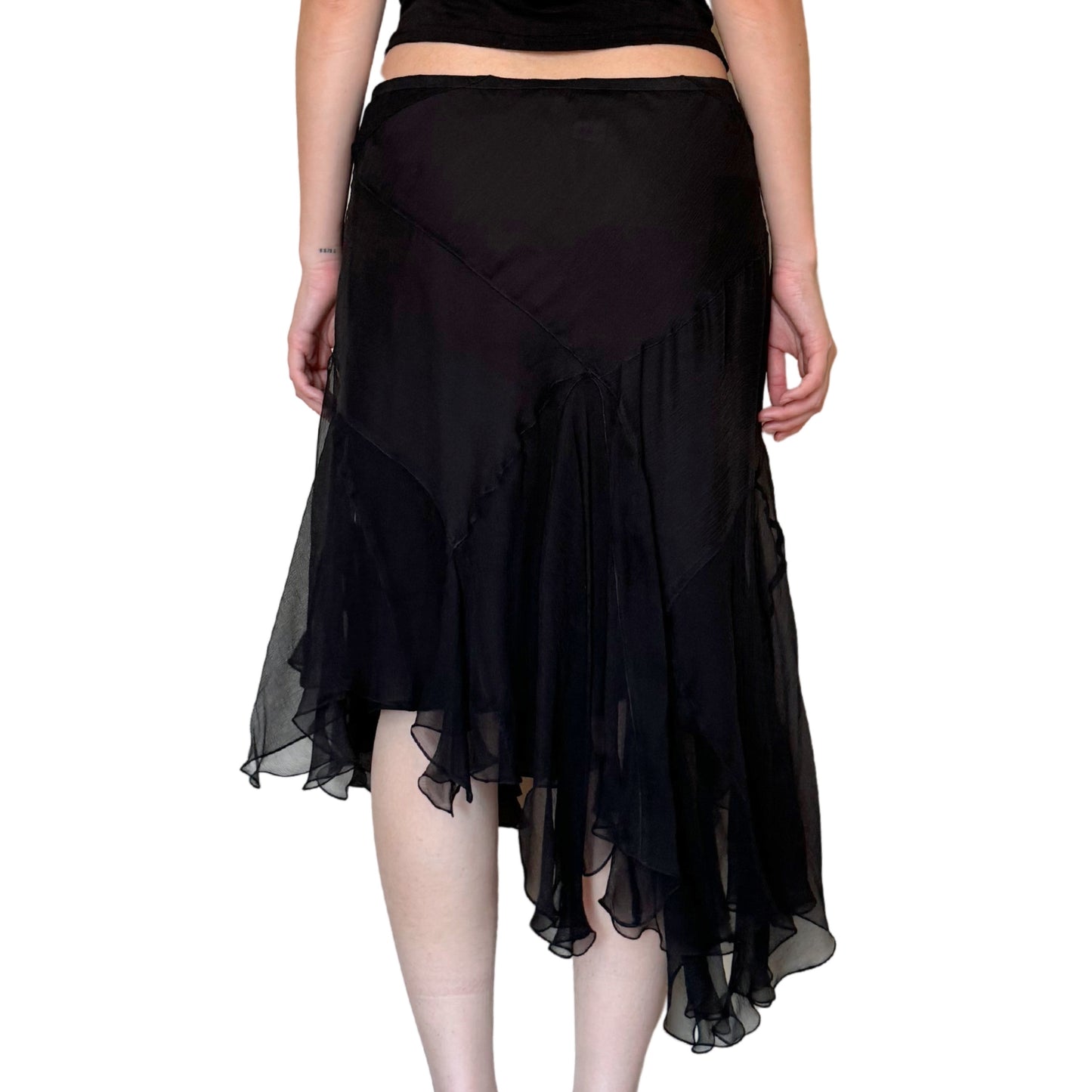 Vintage 2000s Y2k Studio M Black Flowy Fairy Midi Skirt