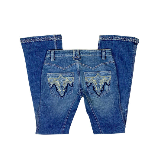 Vintage 2000s Y2k Antik Denim Light Washed White Stitch Boot Cut Jeans