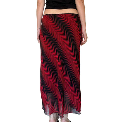 Vintage 2000s Y2k EXQUZ Black Red Maxi Skirt