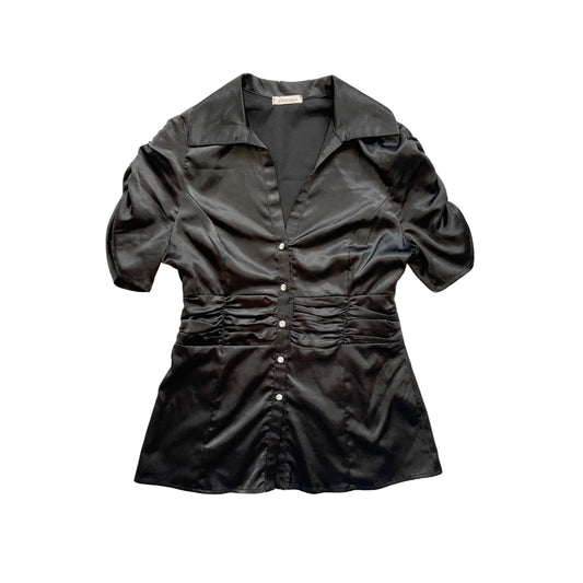 Vintage 2000s Y2k Papaya Black Satin Blouse