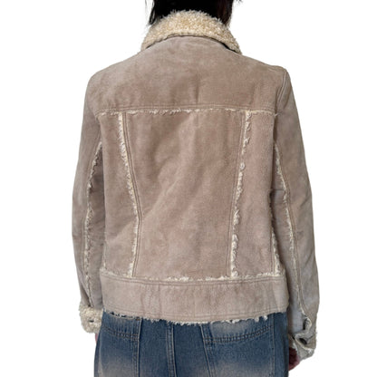 Vintage 2000s Y2k Nine West Beige Suede Fur Lined Jacket