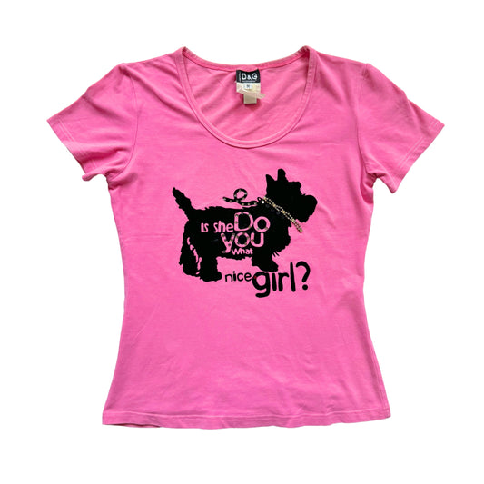 Y2k D&G Hot Pink Dog Graphic T-Shirt