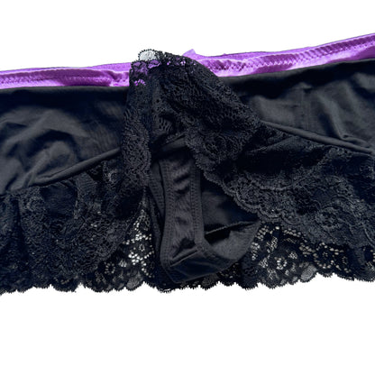 Vintage 2000s Y2k Playboy Purple Black Lace Thong
