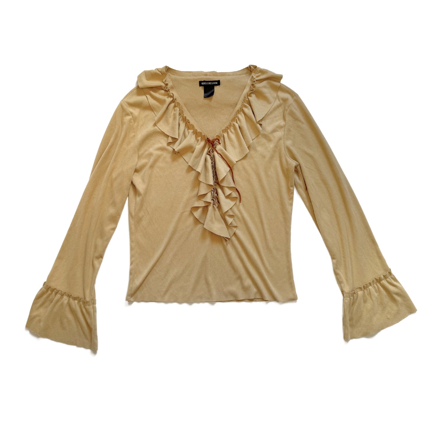 Vintage 2000s Y2k Misdemeanor Tan Ruffle Long Sleeve Top