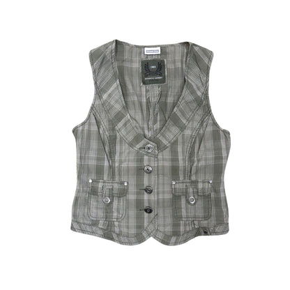 Street One Green Plaid Vest