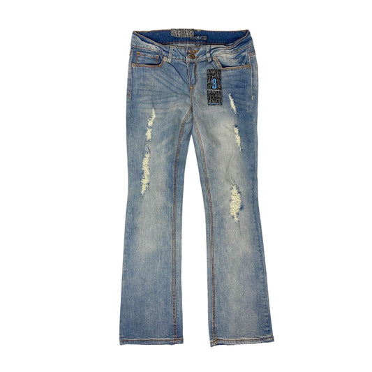 Vintage 2000s Y2k Royal Blue Light Washed Distressed Boot Cut Jeans