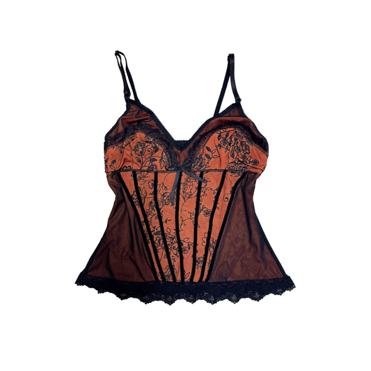 Orange Black Lace Mesh Cami