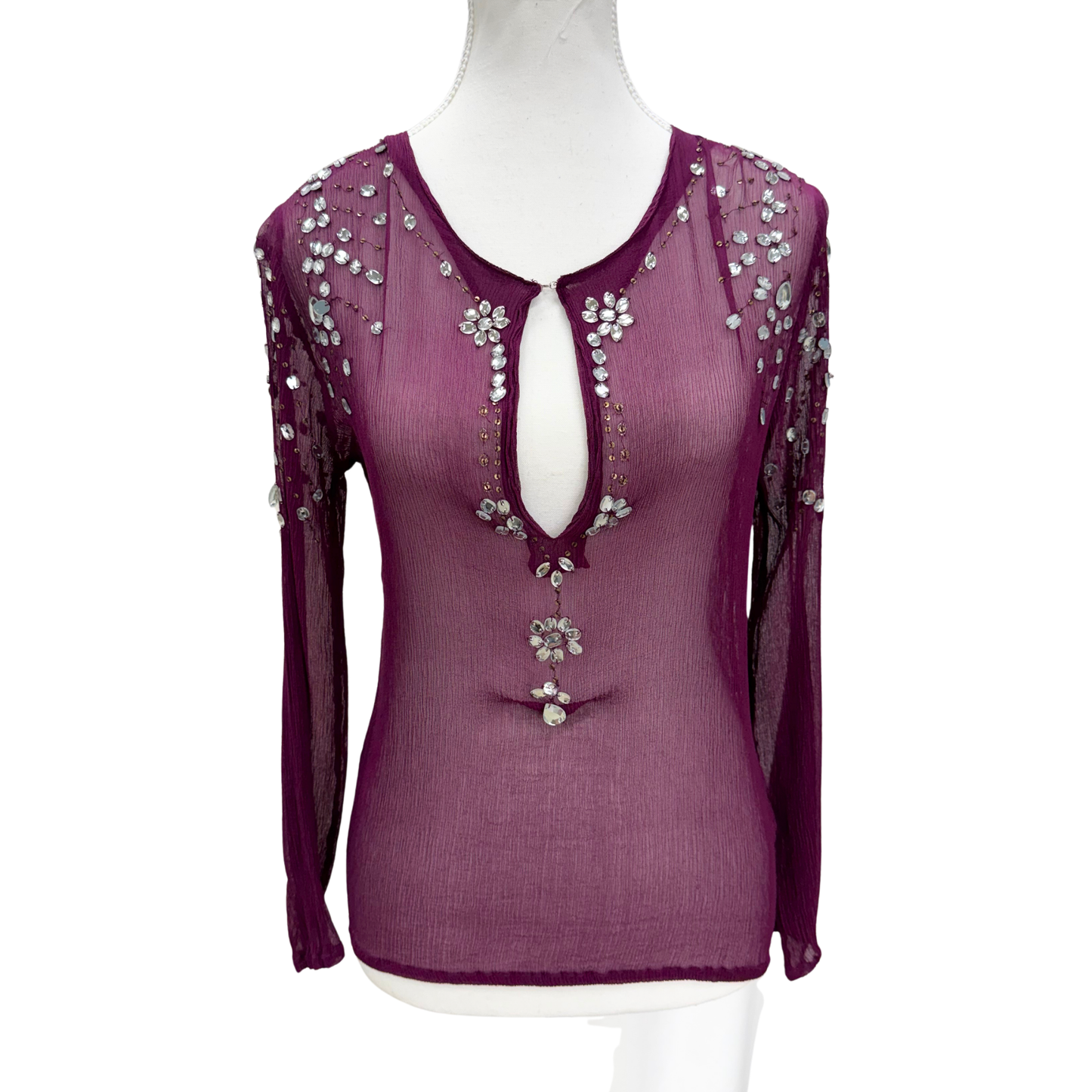Antik Batik Purple Beaded Mesh Top
