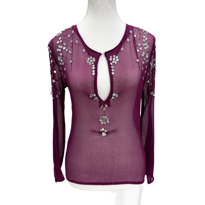Antik Batik Purple Beaded Mesh Top