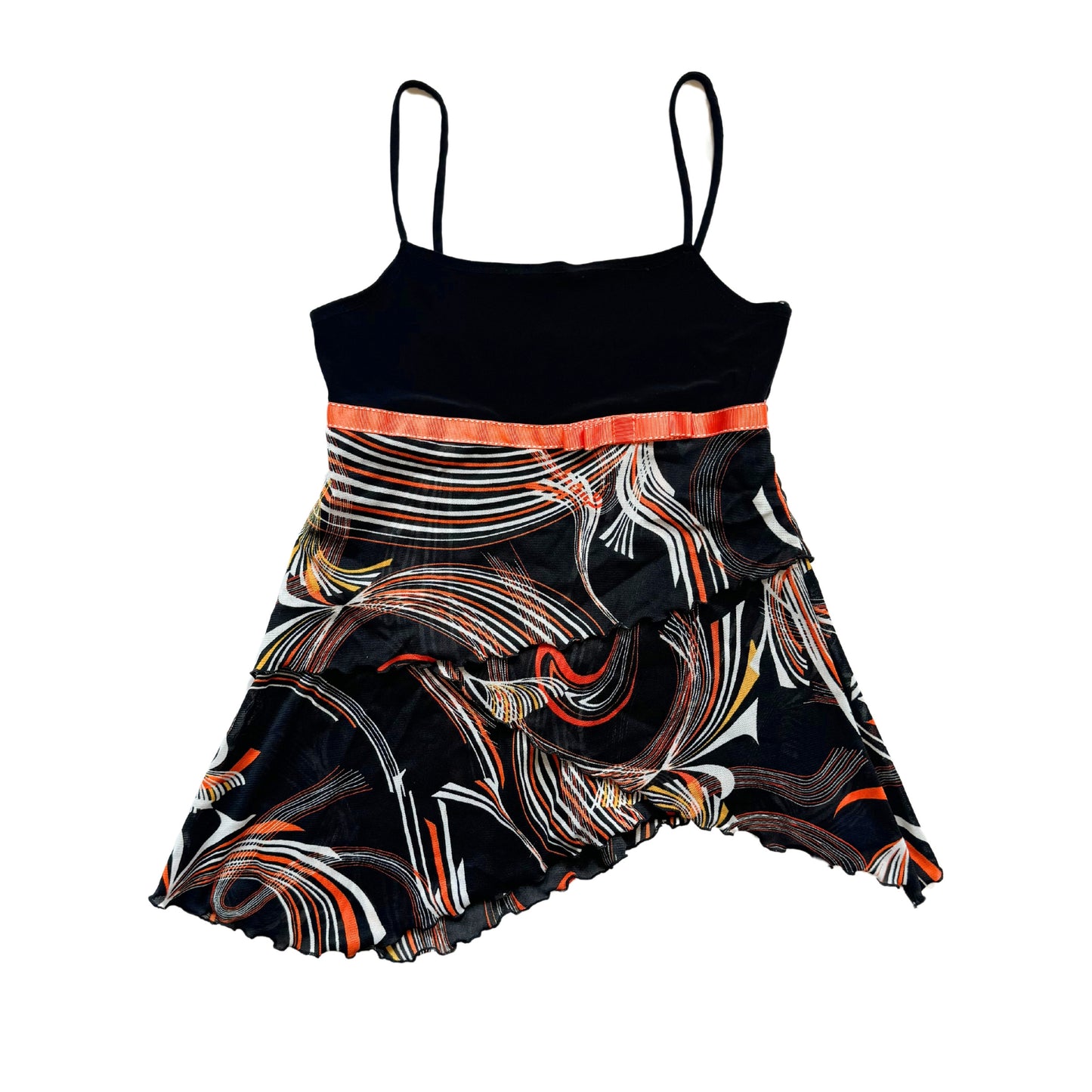 Vintage 2000s Y2k Untie Black Orange Abstract Tank Top