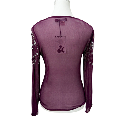 Antik Batik Purple Beaded Mesh Top