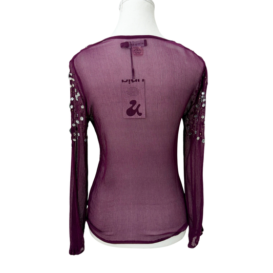 Antik Batik Purple Beaded Mesh Top