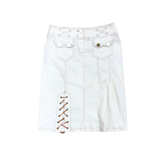 White Brown Lace Up Midi Skirt