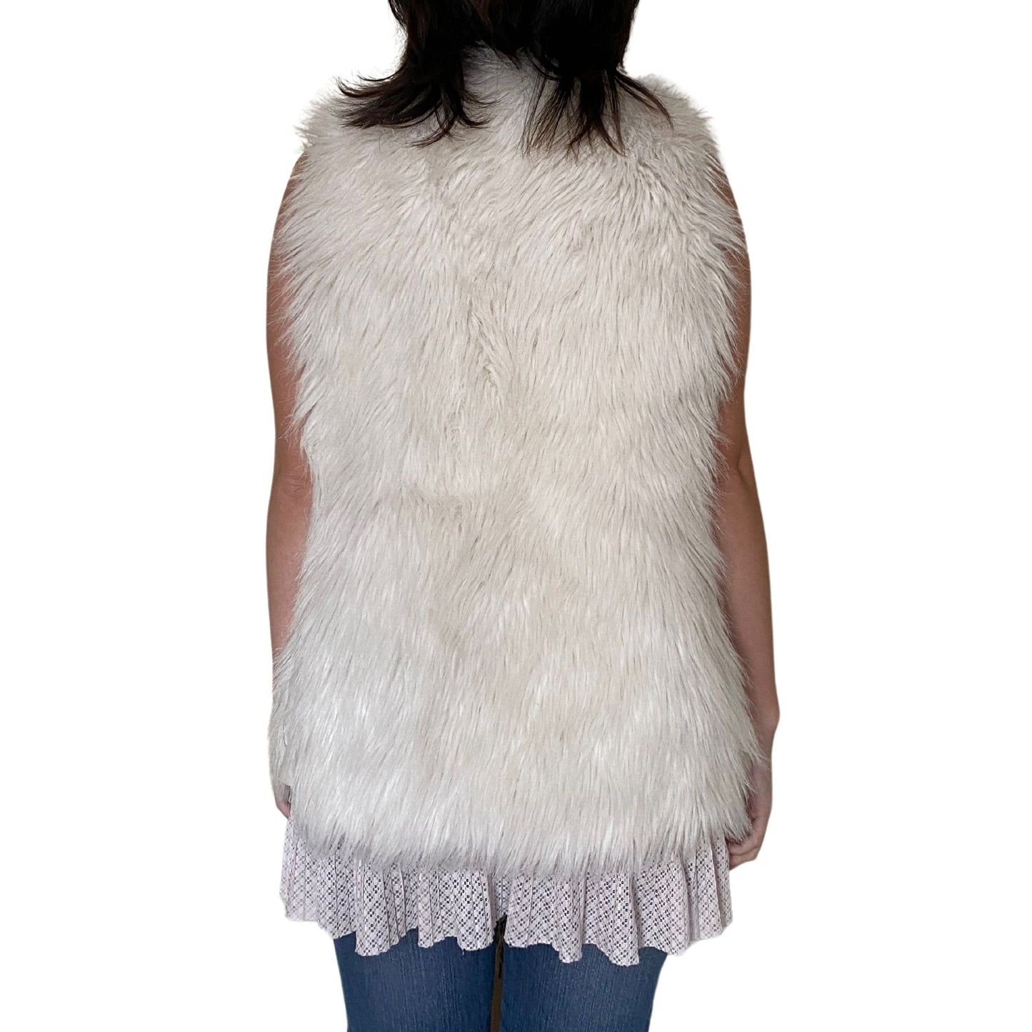 Vintage 2000s Y2k Miss London White Faux Fur Vest