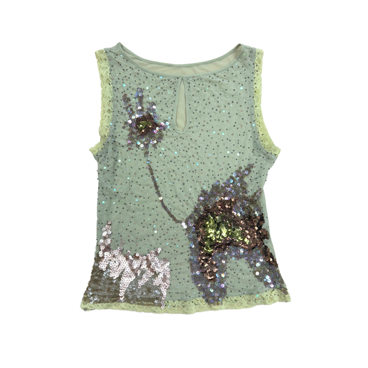Green Sequin Mesh Tank Top