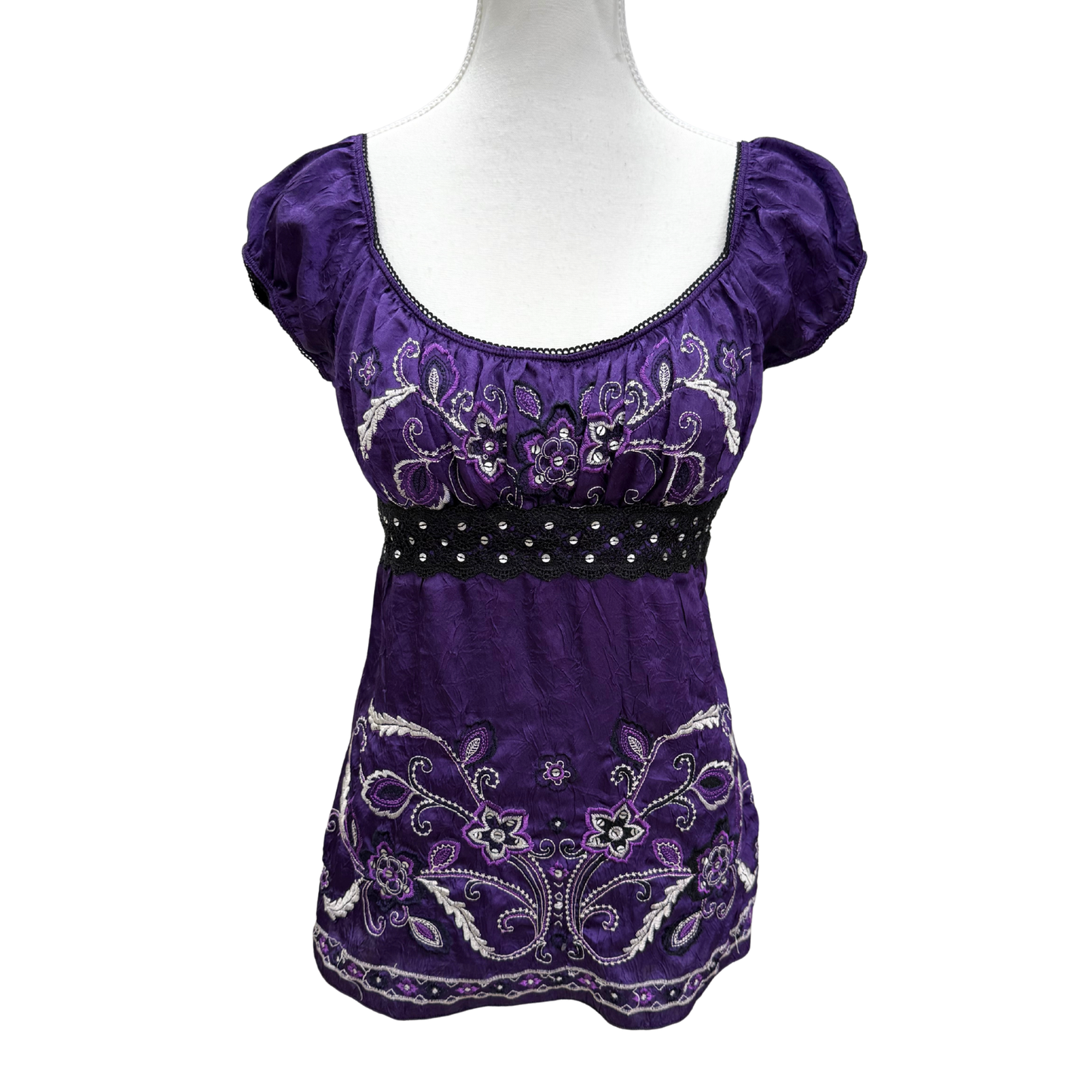 Purple Floral Embroidered Top