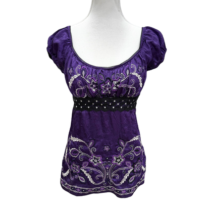 Purple Floral Embroidered Top