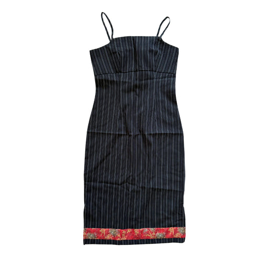 Vintage 2000s Y2k No Boundaries Black Pinstriped Midi Dress