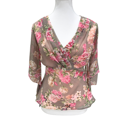 Gray Pink Floral Blouse