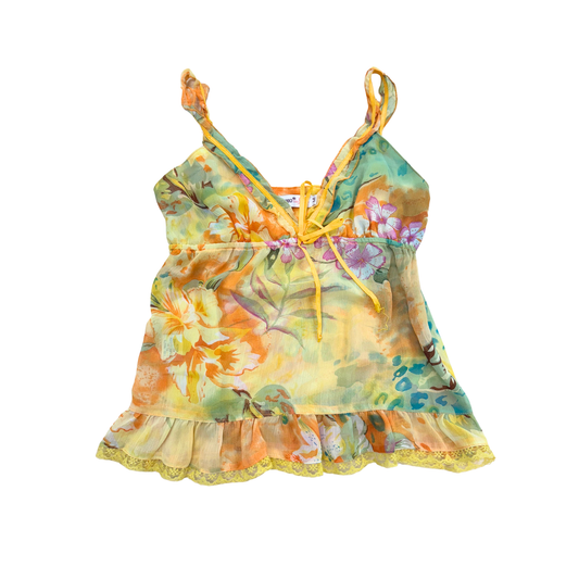 Specchio Orange Floral Mesh Cami