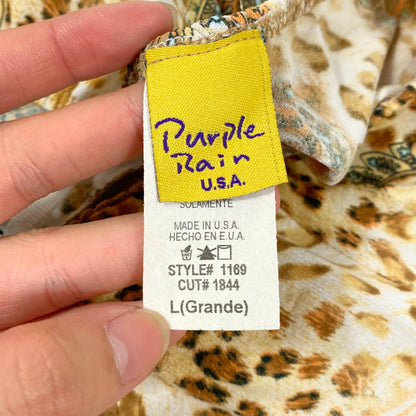 Vintage 2000s Y2k Purple Rain Beige Paisley Animal Print Halter Dress