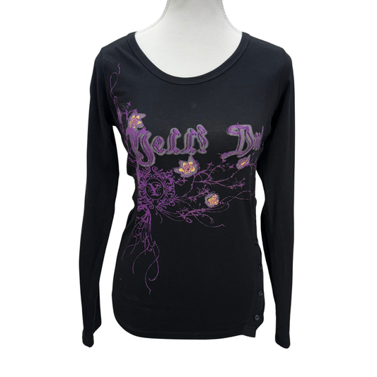 Yell! Black Purple Grunge Graphic Long Sleeve Top