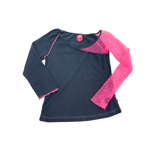 Miss Sixty Black Hot Pink Fishnet Long Sleeve Top
